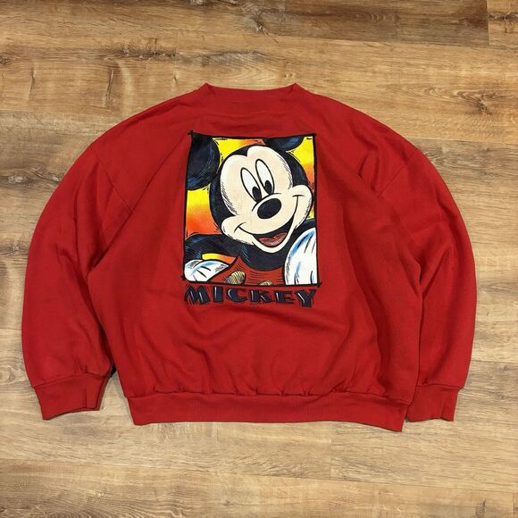 Vintage 90s Disney Crewneck Sweatshirt Mickey Mouse Unlimited Mens 2XL Red USA - Picture 1 of 9